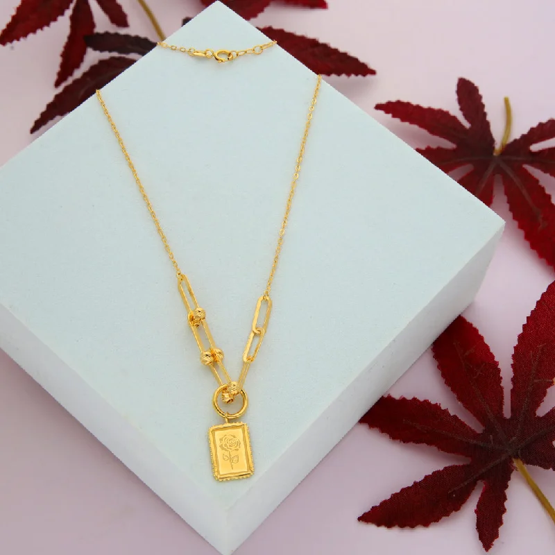 Ladies necklaces queen shine -Gold Rose Engraved Tag Shaped Necklace 21KT - FKJNKL21KM9860