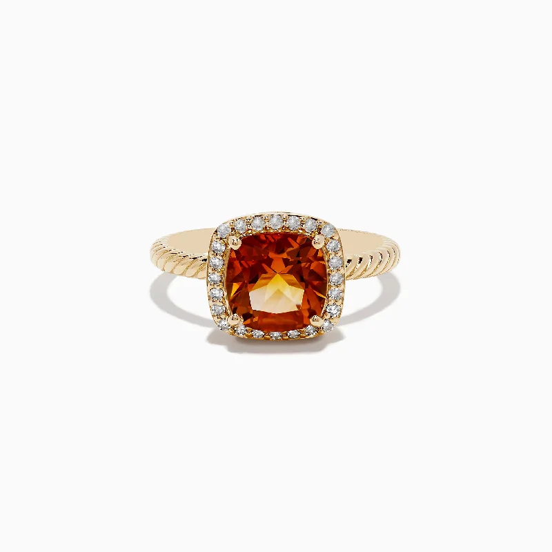 ladies rings spring-14K Yellow Gold Citrine and Diamond Ring