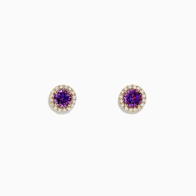 ladies earrings small-Amethyst 14K Yellow Gold Amethyst and Diamond Earrings, 1.12 TCW