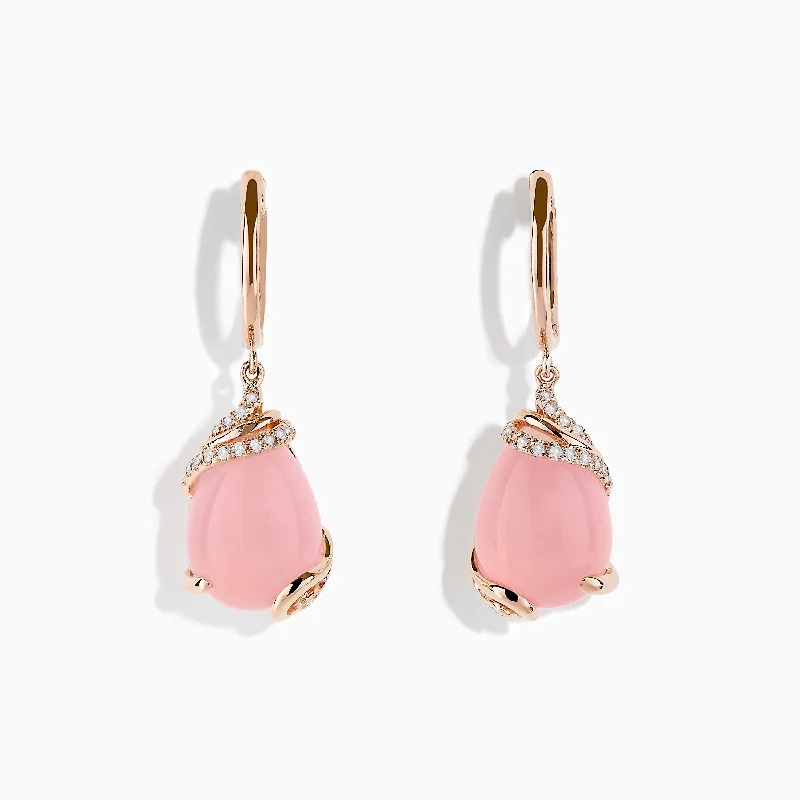 ladies earrings collectible-14K Rose Gold Rose Quartz and Diamond Drop Earrings