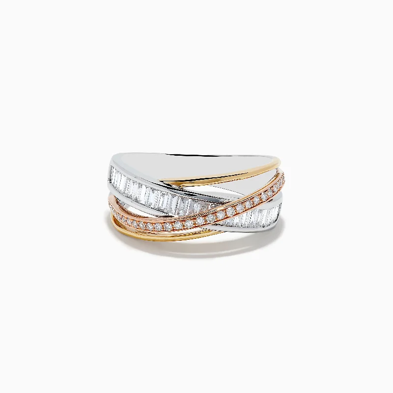 ladies rings online shop-Trio 14K Three-Tone Gold Diamond Crossover Ring