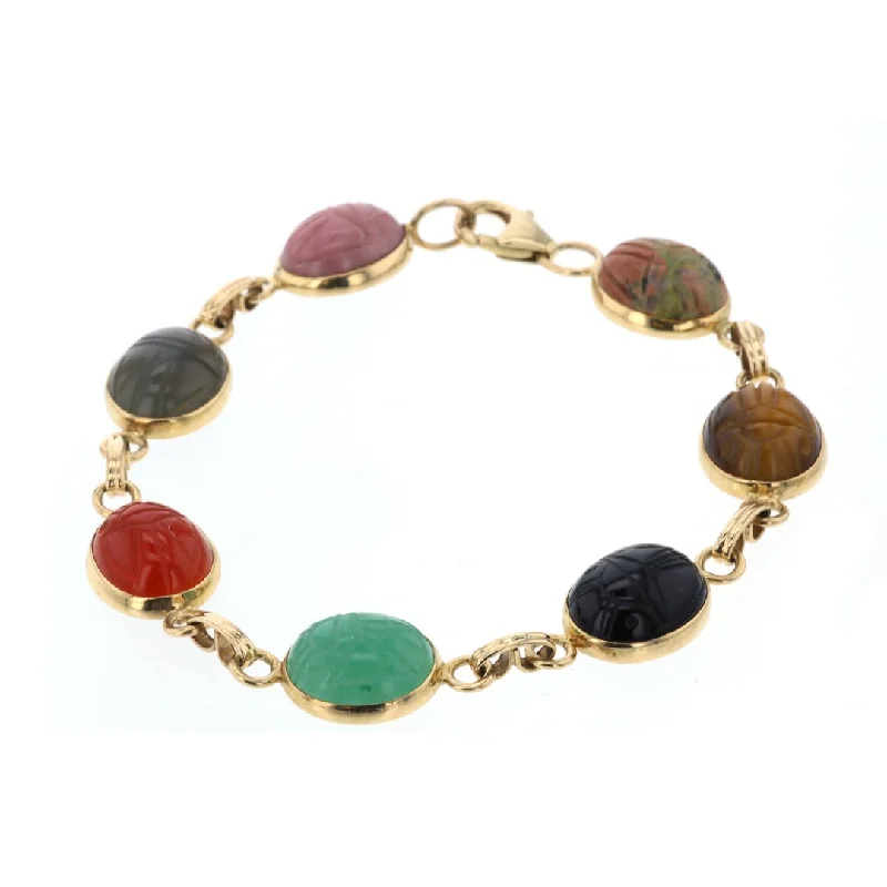 Ladies bracelets funk charm -Multi-gemstone Carved Scarab Bracelet