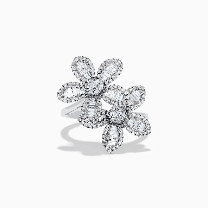 ladies rings subtle-14K White Gold Diamond Multi Flower Ring