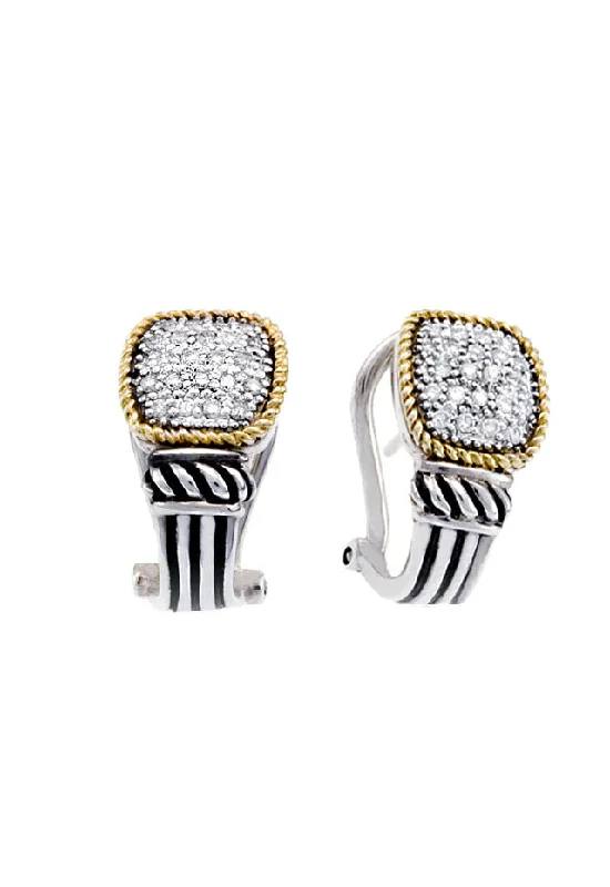 ladies earrings holiday-925 Sterling Silver & 18K Yellow Gold Diamond Earrings, 0.30 TCW