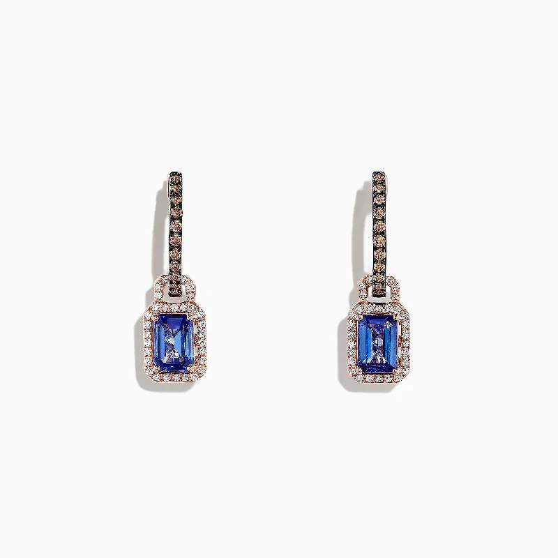 ladies earrings 1920s-Nahla Siri 14K Rose Gold Tanzanite and Diamond Earrings, 2.22 TCW