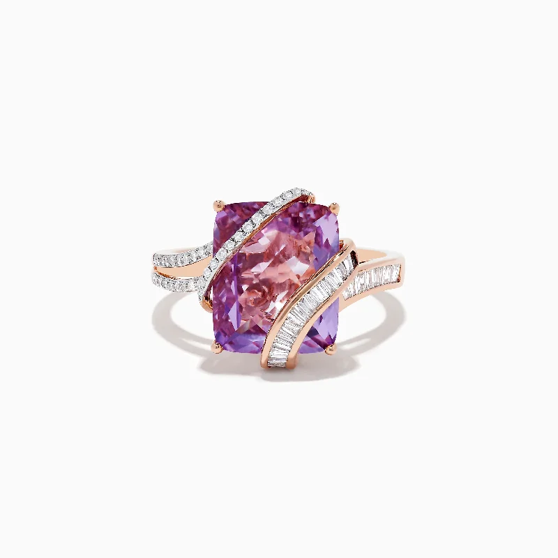 ladies rings wave-14K Rose Gold Pink Amethyst and Diamond Ring