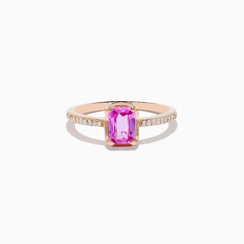 ladies rings custom-14K Rose Gold Pink Sapphire and Diamond Solitaire Ring