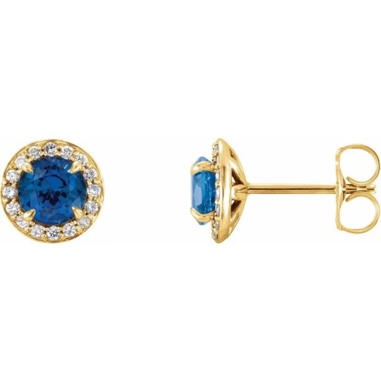 ladies earrings minimalist-14K Yellow 4.5 mm Natural Blue Sapphire & 1/6 CTW Natural Diamond Earrings