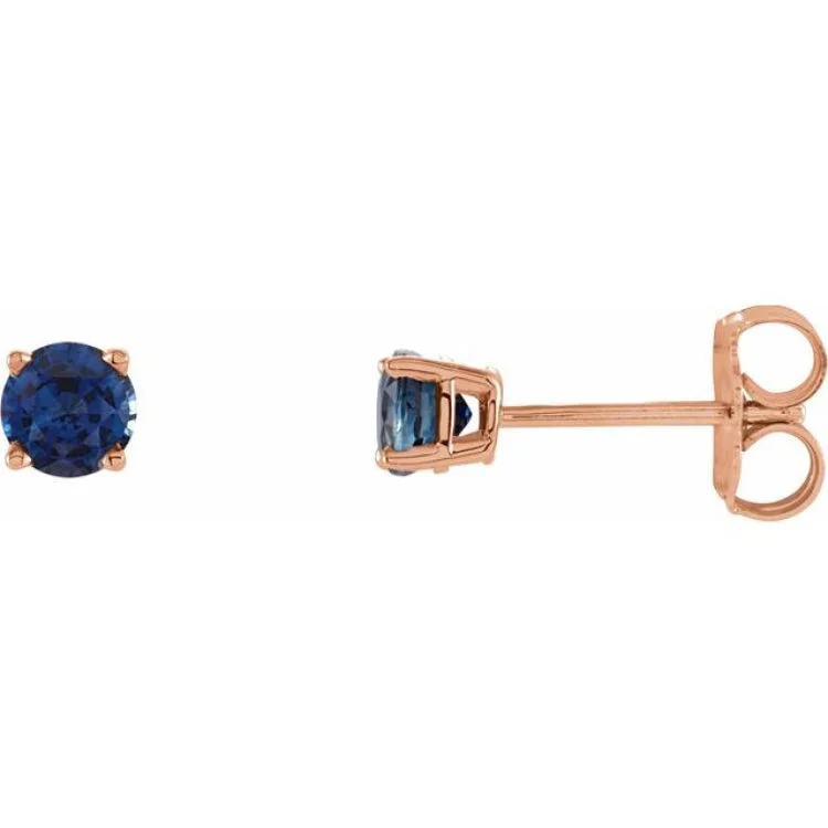 ladies earrings colorful-14K Rose 4 mm Natural Blue Sapphire Stud Earrings