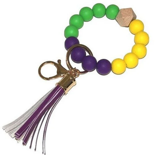 Ladies bracelets best glow -Mardi Gras Keychain W/ Beads & Tassel Bracelet