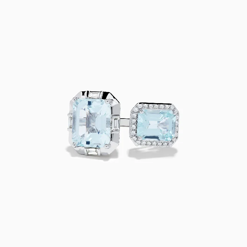 ladies rings initial-14K White Gold Double Aquamarine Ring