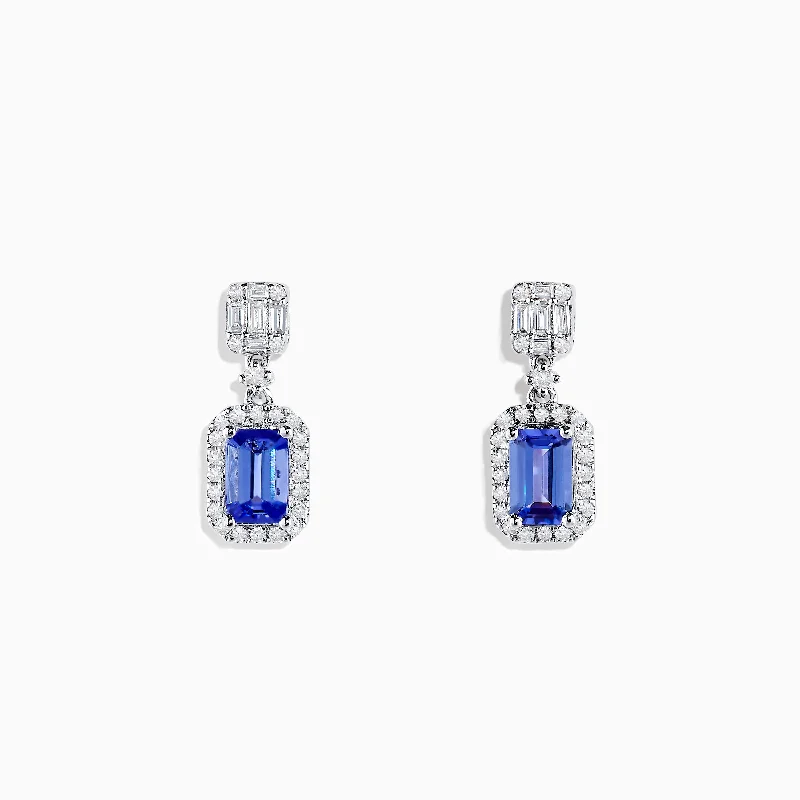 ladies earrings natural-Nahla Siri 14K White Gold Tanzanite and Diamond Drop Earrings