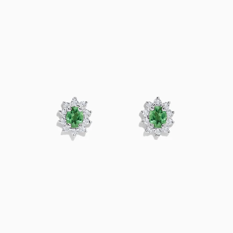 ladies earrings shiny-14K White Gold Alexandrite and Diamond Stud Earrings, 1.05 TCW