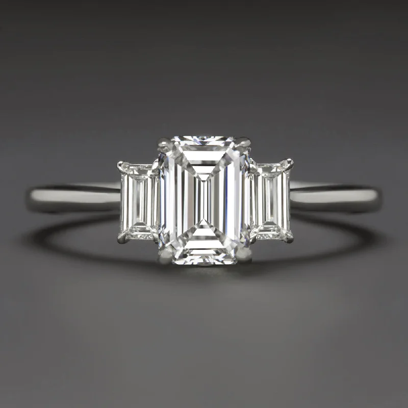 pear-shaped engagement rings -1.5 CARAT LAB CREATED DIAMOND ENGAGEMENT RING 3 STONE EMERALD CUT 14k WHITE GOLD