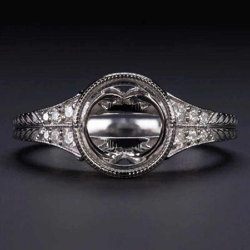 art deco engagement rings -DIAMOND WHITE GOLD VINTAGE STYLE ENGAGEMENT RING SETTING ROUND BEZEL ART DECO