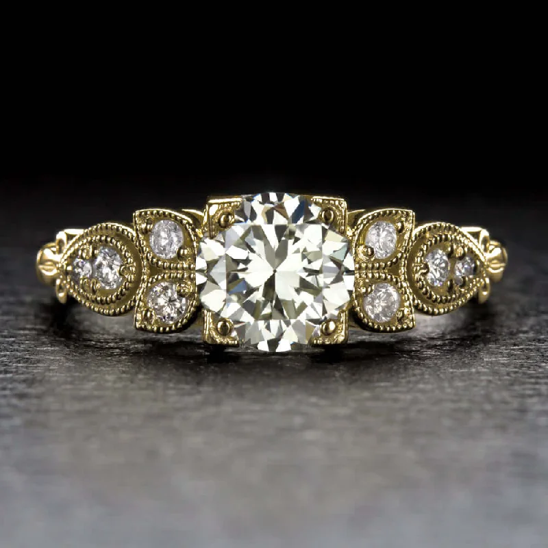 custom engagement rings -1.06ct O-P VS2 VINTAGE STYLE ROUND DIAMOND ENGAGEMENT RING GOLD NATURAL 1ct