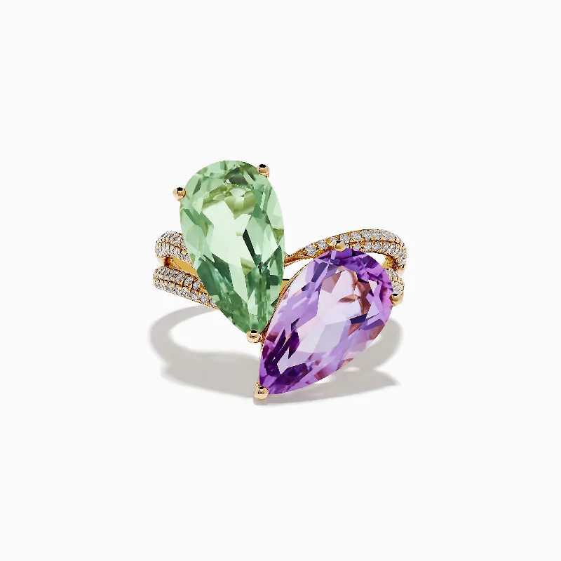 ladies rings stores-14K Gold Diamond, Pink and Green Amethyst Toi Et Moi Ring