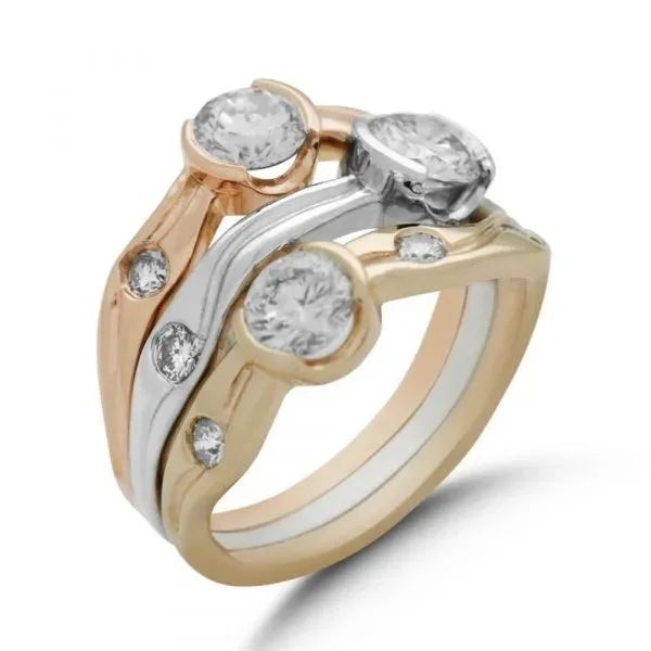 ladies rings unity-Waving Tri-tone Rings