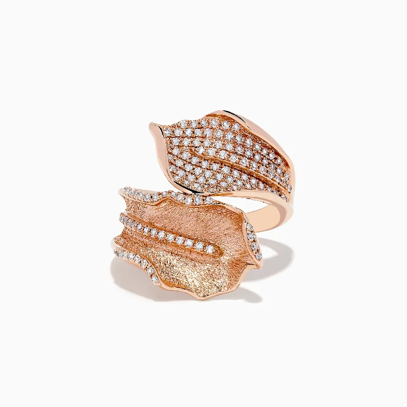 ladies rings gemstone-Pave Rose 14k Rose Gold Diamond Leaf Ring