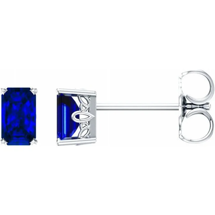 ladies earrings layered-14K White Lab-Grown Blue Sapphire Earrings