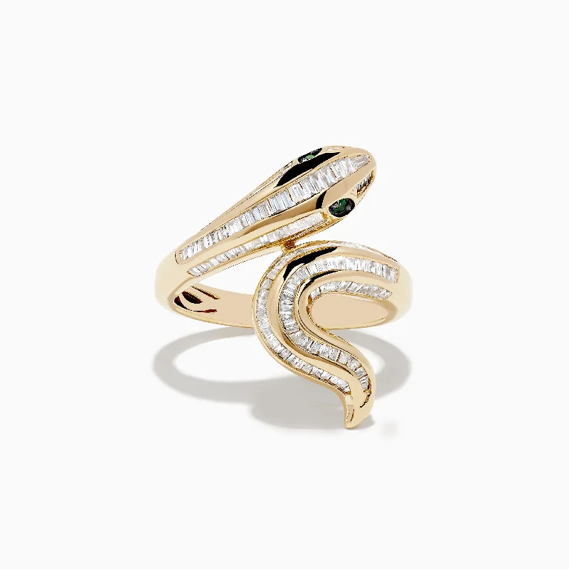 ladies rings joy-Safari 14K Yellow Gold Emerald and Diamond Snake Ring