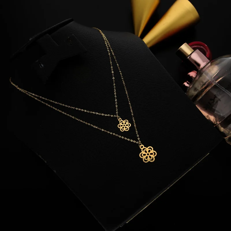 Ladies necklaces pure glow -Gold Layered Necklace (Chain With Flower Shaped Pendant) 21KT - FKJNKL21KM9777