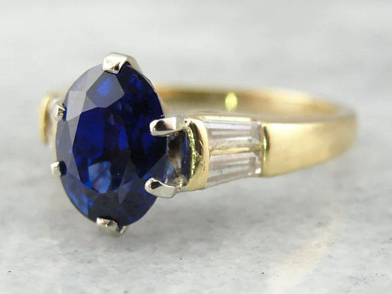 gold engagement rings -Modern Sapphire Engagement Ring with Channel Set Diamonds