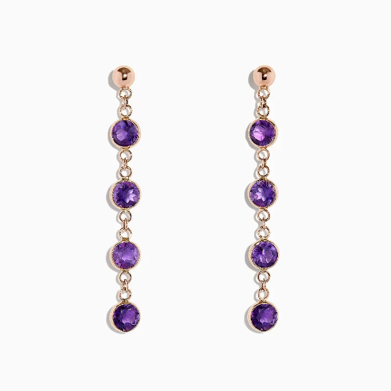 ladies earrings turquoise-14K Rose Gold Amethyst Station Earrings, 2.08 TCW