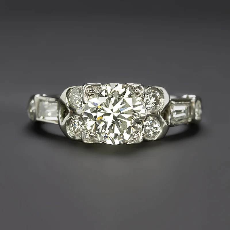 trendy engagement rings -1.43ct VINTAGE DIAMOND ENGAGEMENT RING PLATINUM ROUND CUT MID CENTURY NATURAL