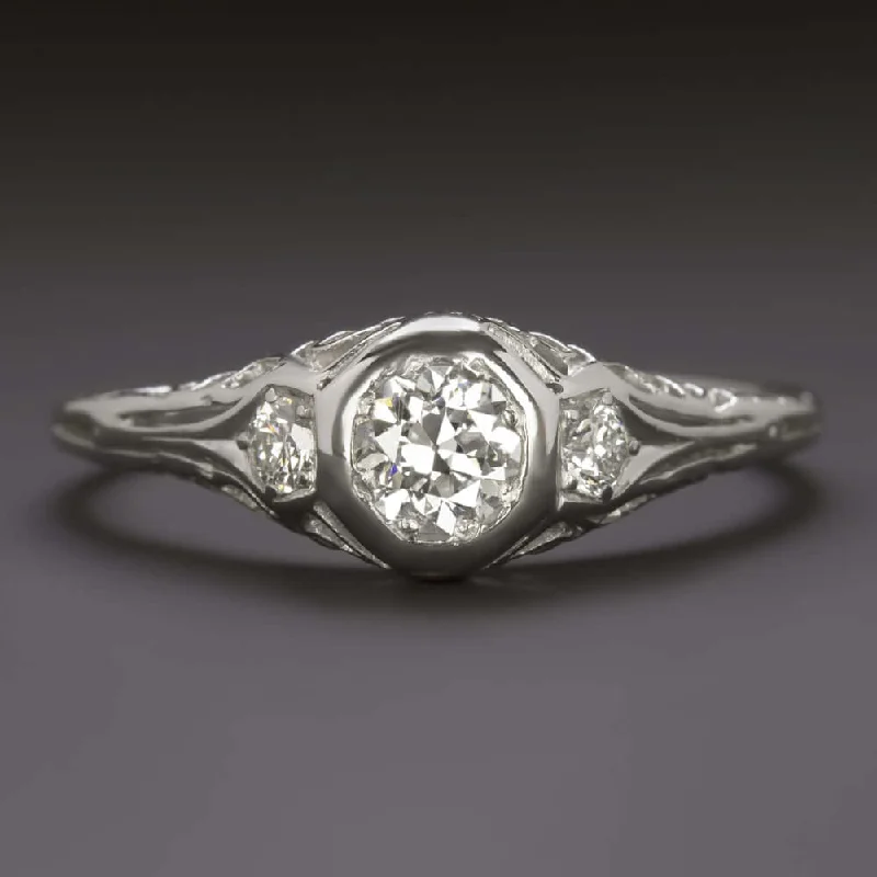 luxury engagement rings -1/2ct OLD EUROPEAN CUT DIAMOND ENGAGEMENT RING PLATINUM VINTAGE 1920S ESTATE