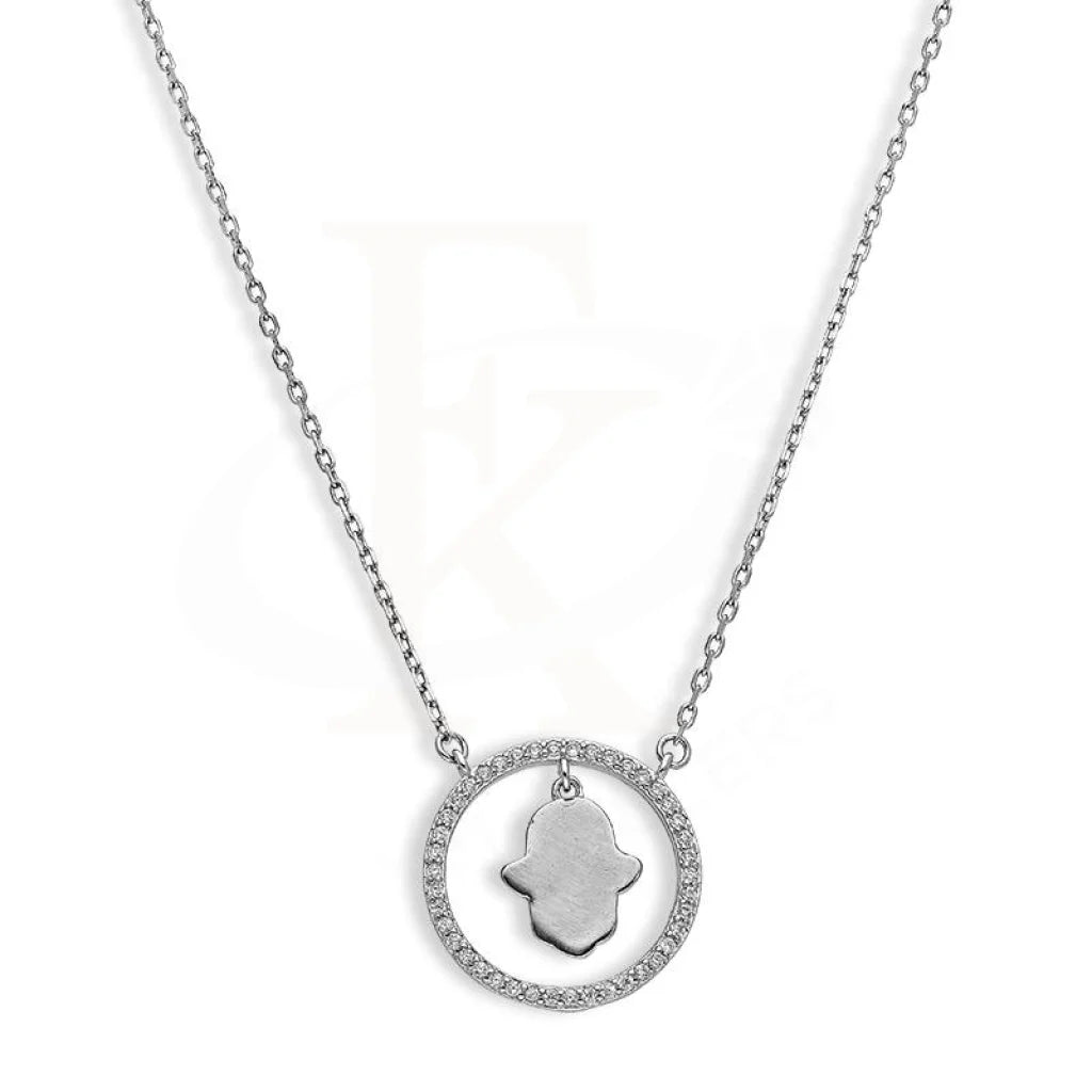 Ladies necklaces dusk radiance -Sterling Silver 925 Round Shaped Hamsa Hand Necklace - FKJNKLSL2646