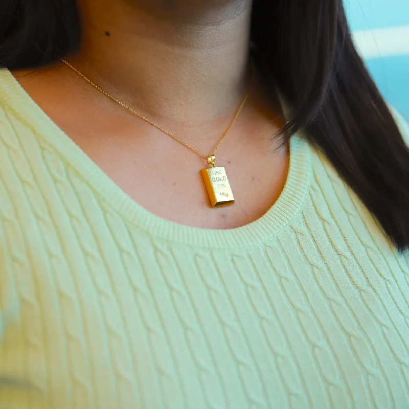 Ladies necklaces grain shine -Gold Necklace (Chain With Bar Shaped Pendant) 21KT - FKJNKL21KM10019