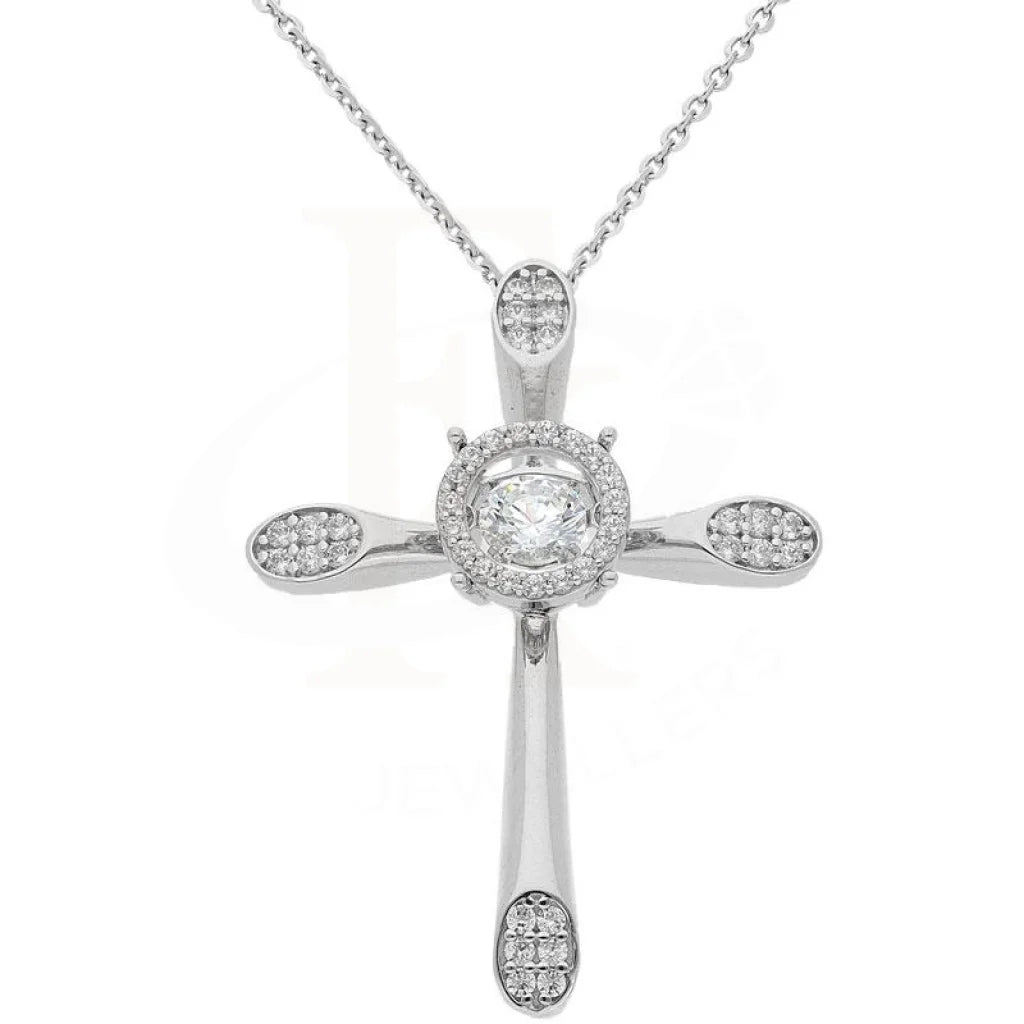 Ladies necklaces vibe charm -Dancing Stone Swarovksi Zirconia Cross Pendant Necklace in 18KT White Gold - FKJNKL1959