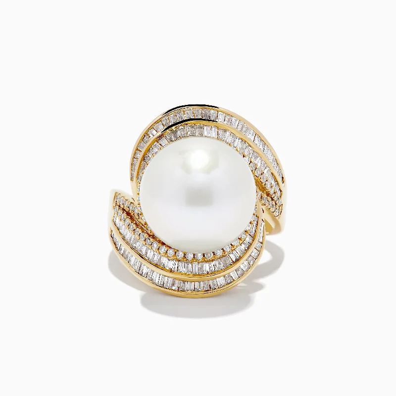 ladies rings turquoise-14K Yellow Gold Fresh Water Pearl and Diamond Ring