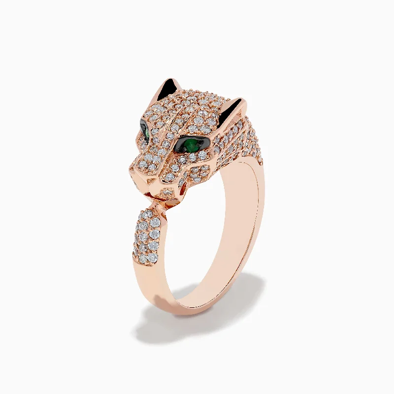 ladies rings limited edition-Signature 14K Rose Gold Emerald and Diamond Panther Ring