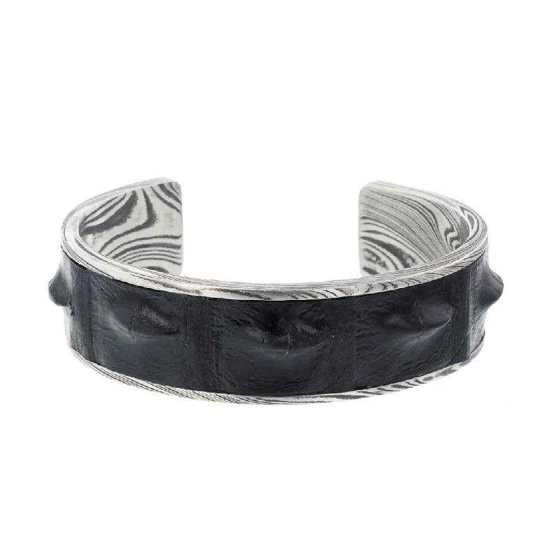 Ladies bracelets sib shine -Black Crocodile Damascus Steel Cuff Bracelet