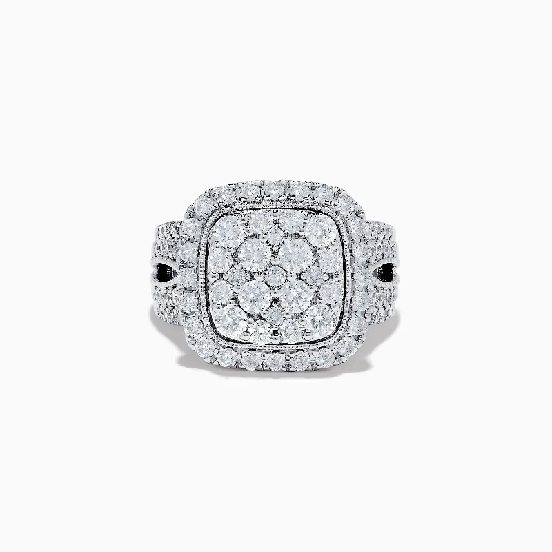 ladies rings christmas-Bouquet 14K White Gold Square Shaped Diamond Cluster Statement Ring 1.96 TCW