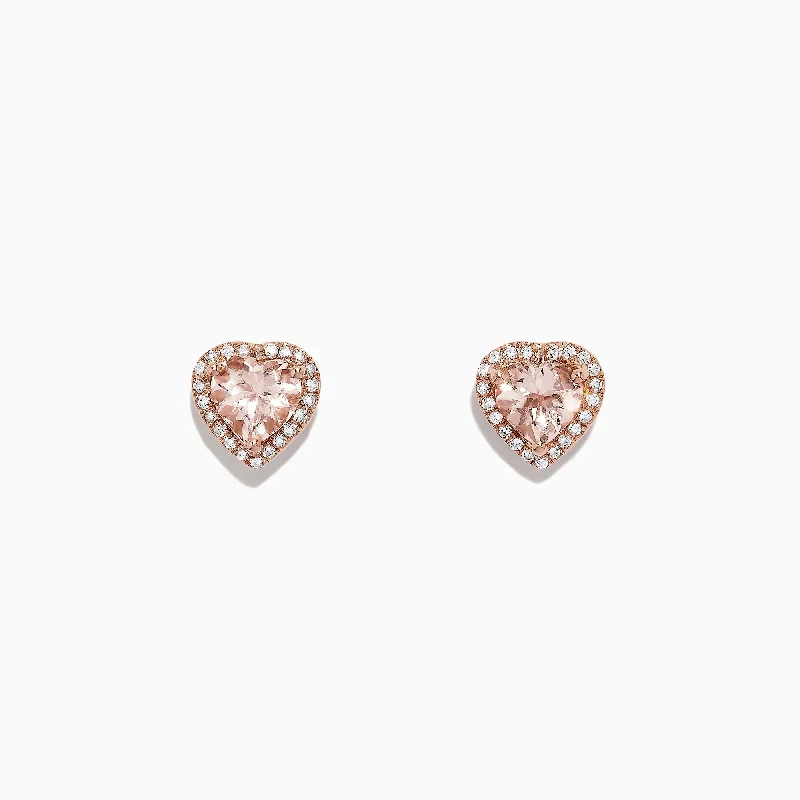 ladies earrings clip on-Blush 14K Rose Gold Morganite and Diamond Heart Earrings, 1.87 TCW