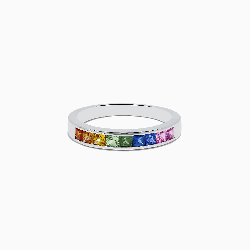 ladies rings ethnic-Watercolors 14K White Gold Multi Sapphire Ring