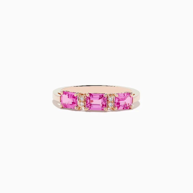 ladies rings offers-14K Rose Gold Pink Sapphire and Diamond Band Ring