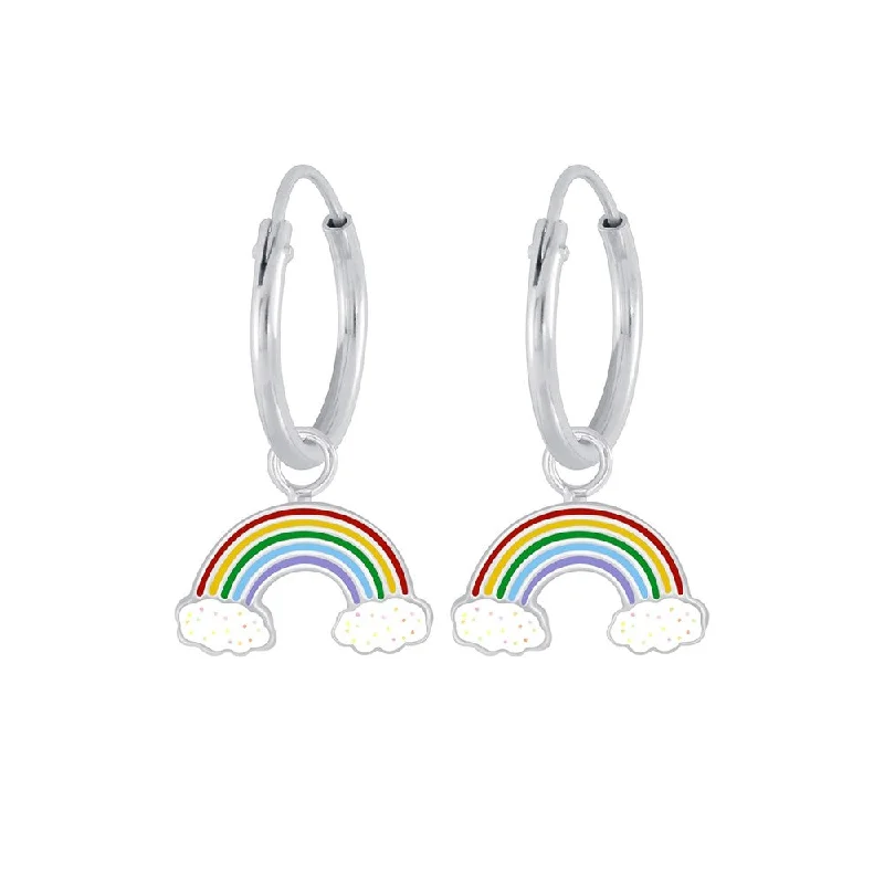 ladies earrings durable-Sterling Silver Earrings - Rainbow Hoop