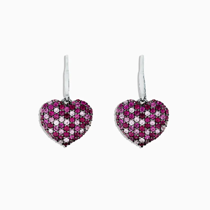 ladies earrings astrology-925 Sterling Silver Pink Sapphire Splash Heart Earrings, 2.30 TCW