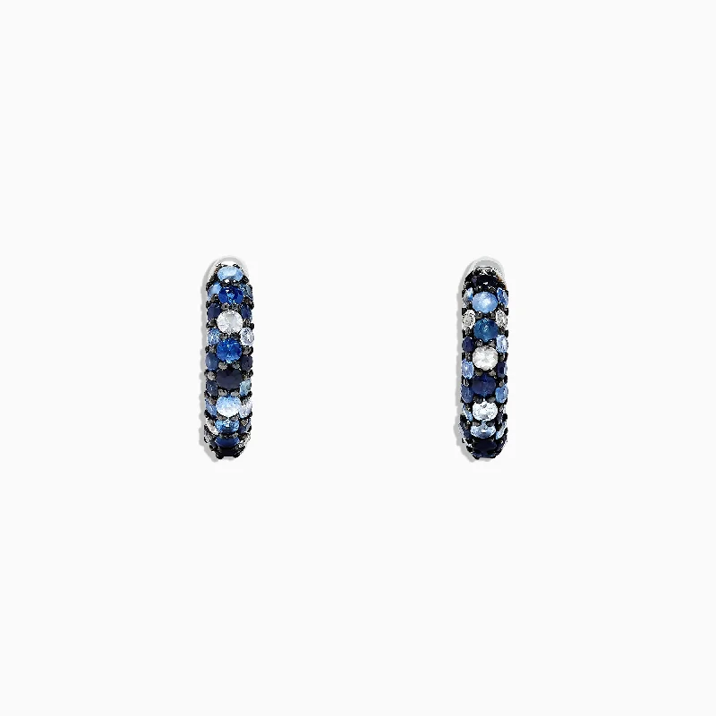 ladies earrings topaz-925 Sterling Silver Blue Sapphire Splash 1/2" Hoop Earrings, 1.77 TCW