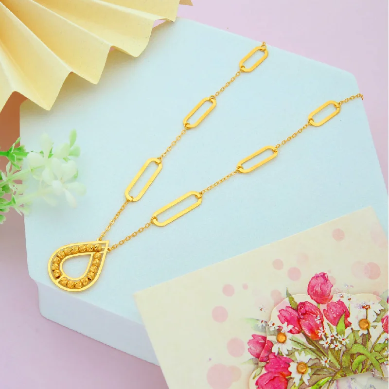 Ladies necklaces star glow -Gold Necklace (Chain With Beaded Tear Drop Shaped Pendant) 21KT - FKJNKL21KM9855