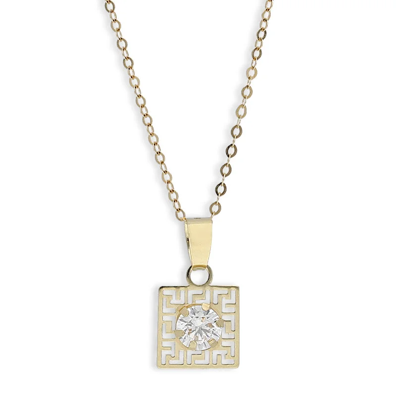 Ladies necklaces prism charm -Gold Necklace (Chain with Square Solitaire Pendant) 18KT - FKJNKL18K8842