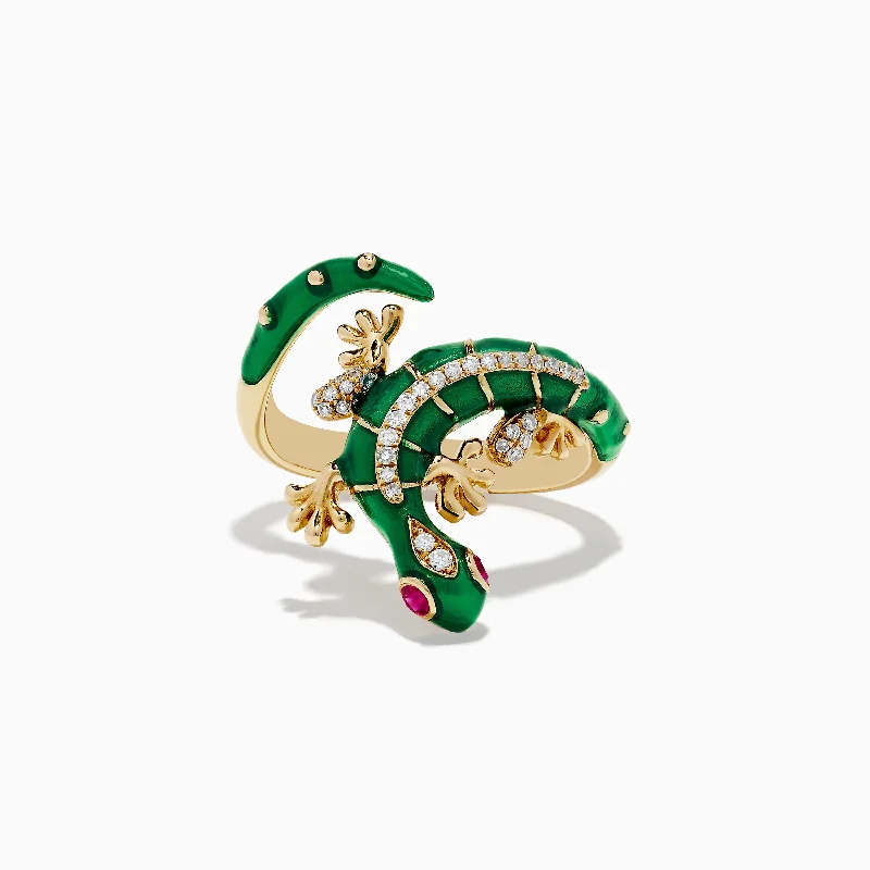 ladies rings travel-Safari 14K Yellow Gold Ruby and Diamond Lizard Ring