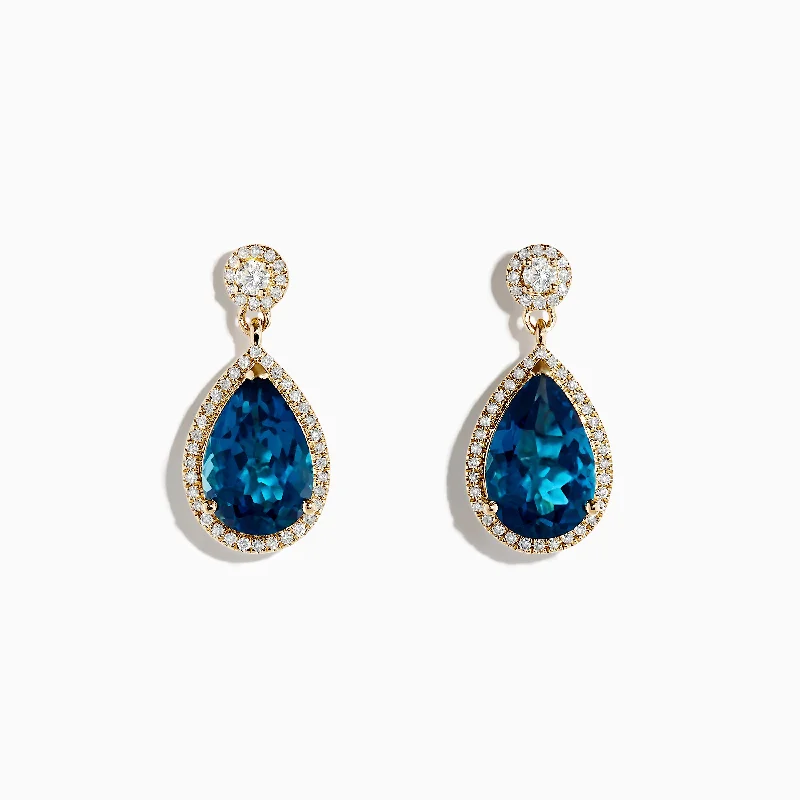 ladies earrings unique-14K Yellow Gold London Blue Topaz and Diamond Earrings