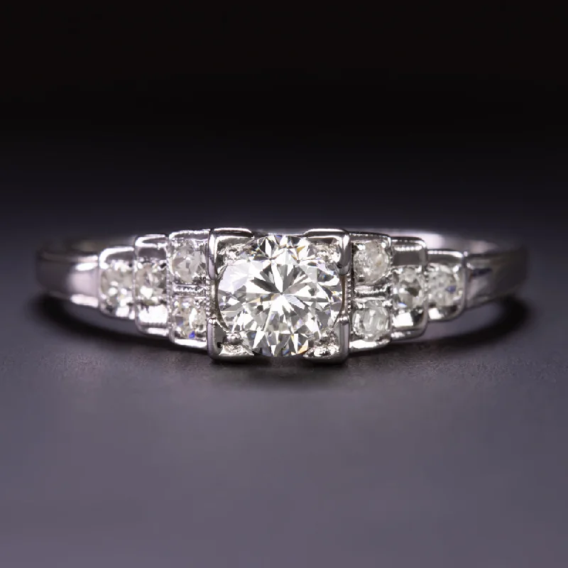 affordable engagement rings -VINTAGE DIAMOND ENGAGEMENT RING 18k WHITE GOLD OLD CUT CLASSIC RETRO ESTATE