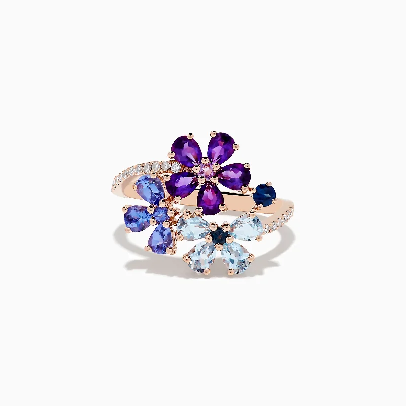 ladies rings new-14K Gold Blue Topaz, Amethyst, Tanzanite, Sapphire and Diamond Ring