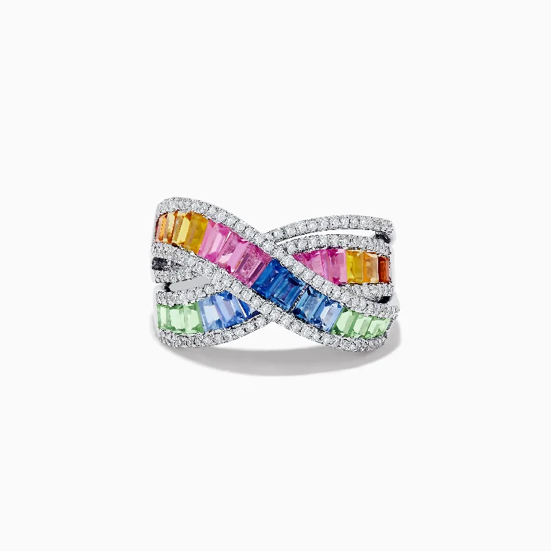 ladies rings birthday-Watercolors 14K White Gold Multi Sapphire and Diamond Ring